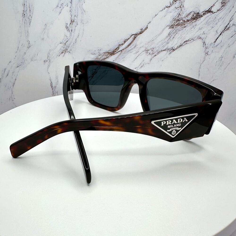New PRADA Sunglasses Brown Root Tortoise Square Men's Plaque Logo - Picture 15 of 16